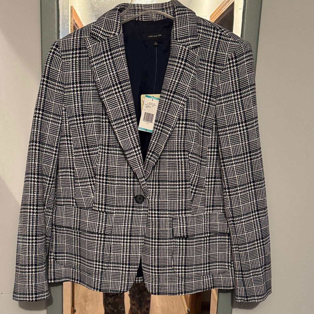 Navy and White Plaid Blazer